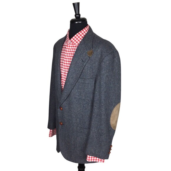 VTG Stafford Men Wool/Lambswool Tweed Elbow Patch Blue Sport Coat Blazer 44R